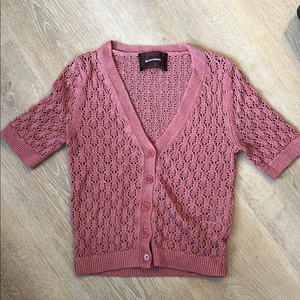 Reformation Pink Cable Knit Cardigan Sweater